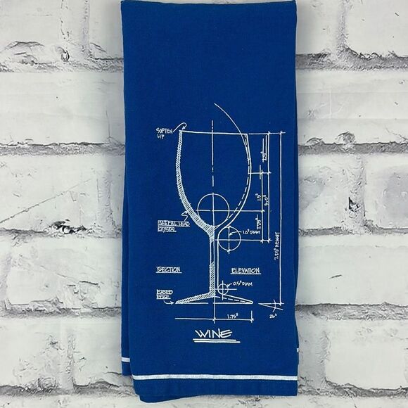 Blue Wine Glass Diagram Blueprint Tea Towel - Picture 1 of 6